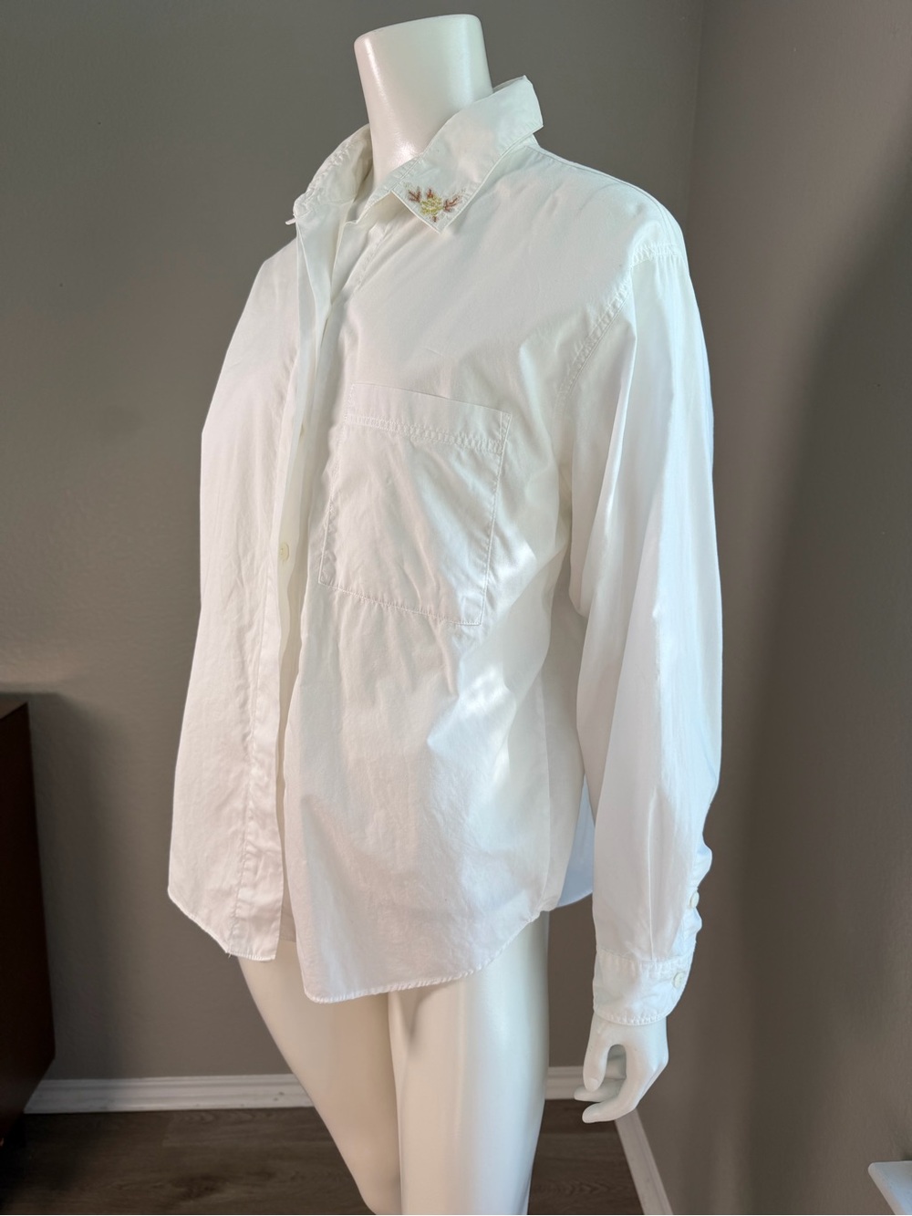 Jantzen Vintage Cotton Button Up Blouse White Floral Embroidered Collar Size Med - Picture 6 of 9